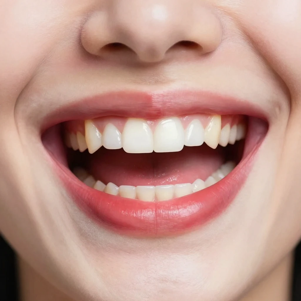 A close-up artistic rendering of a wide, open smile, with te...