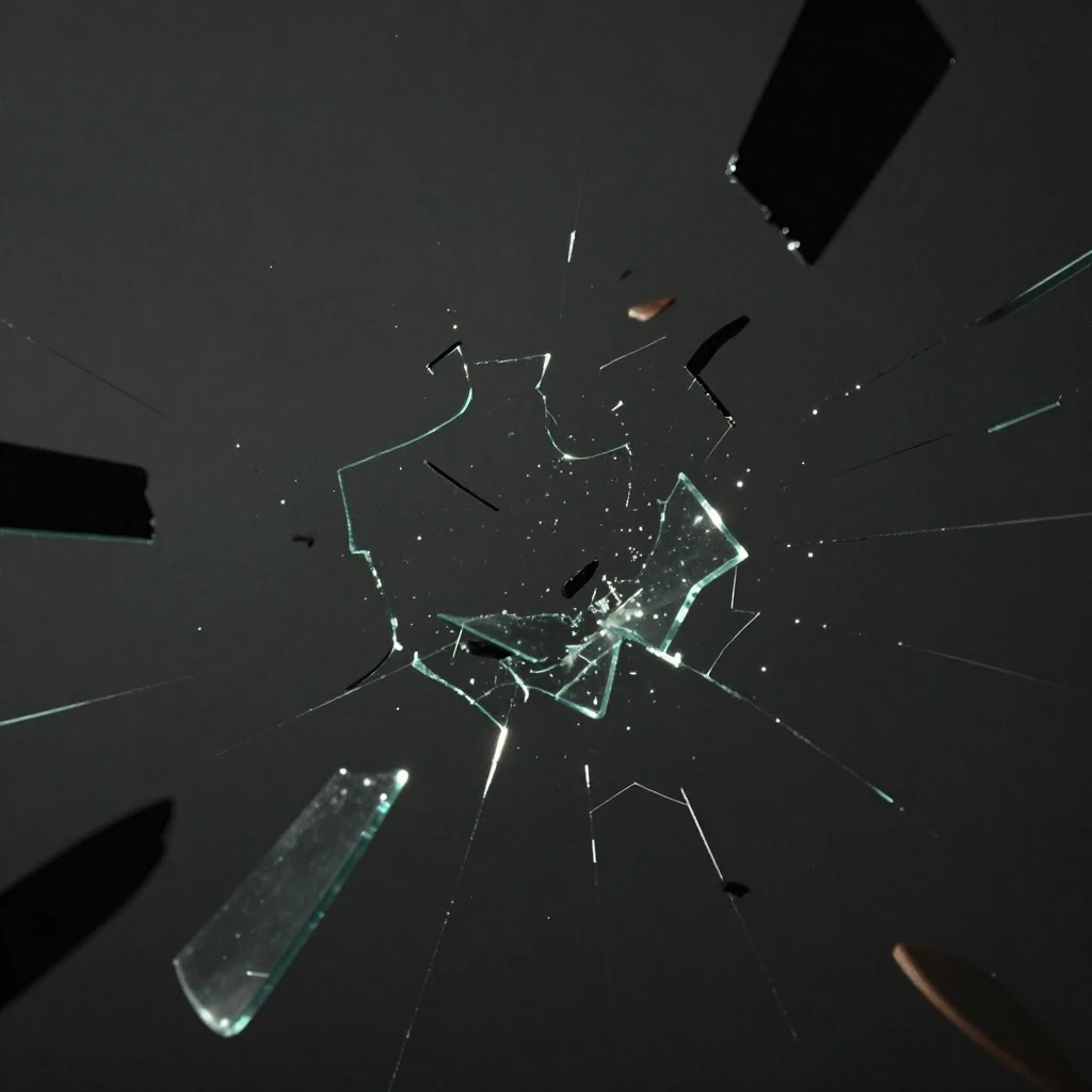 Abstract, fragmented, and surreal imagery with floating debr...