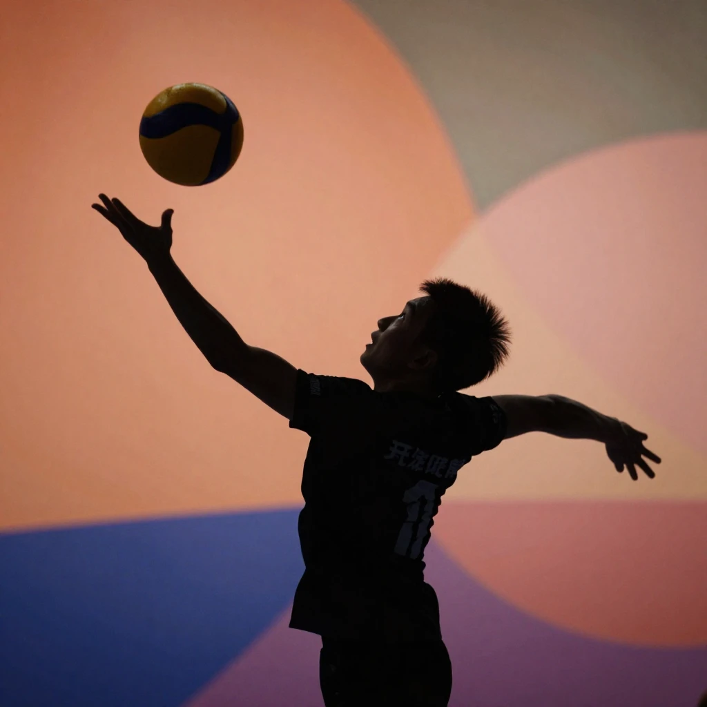 A dynamic silhouette of a person serving a volleyball, with ...