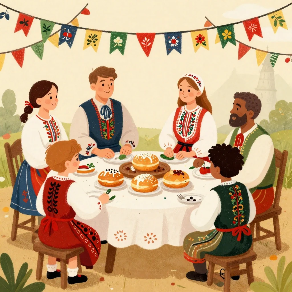 An artistic illustration depicting a traditional Polish cele...