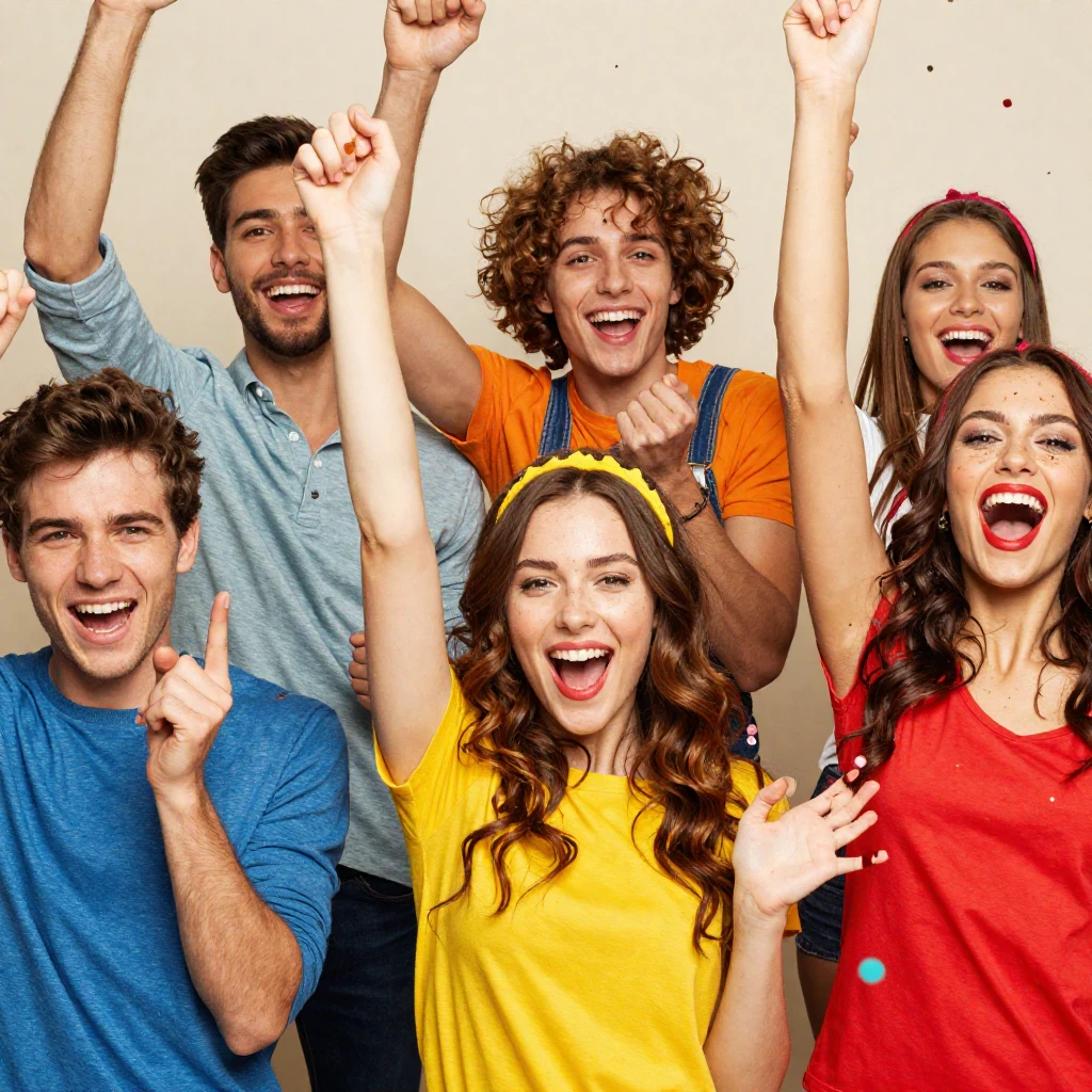 A vibrant and energetic scene depicting young people celebra...