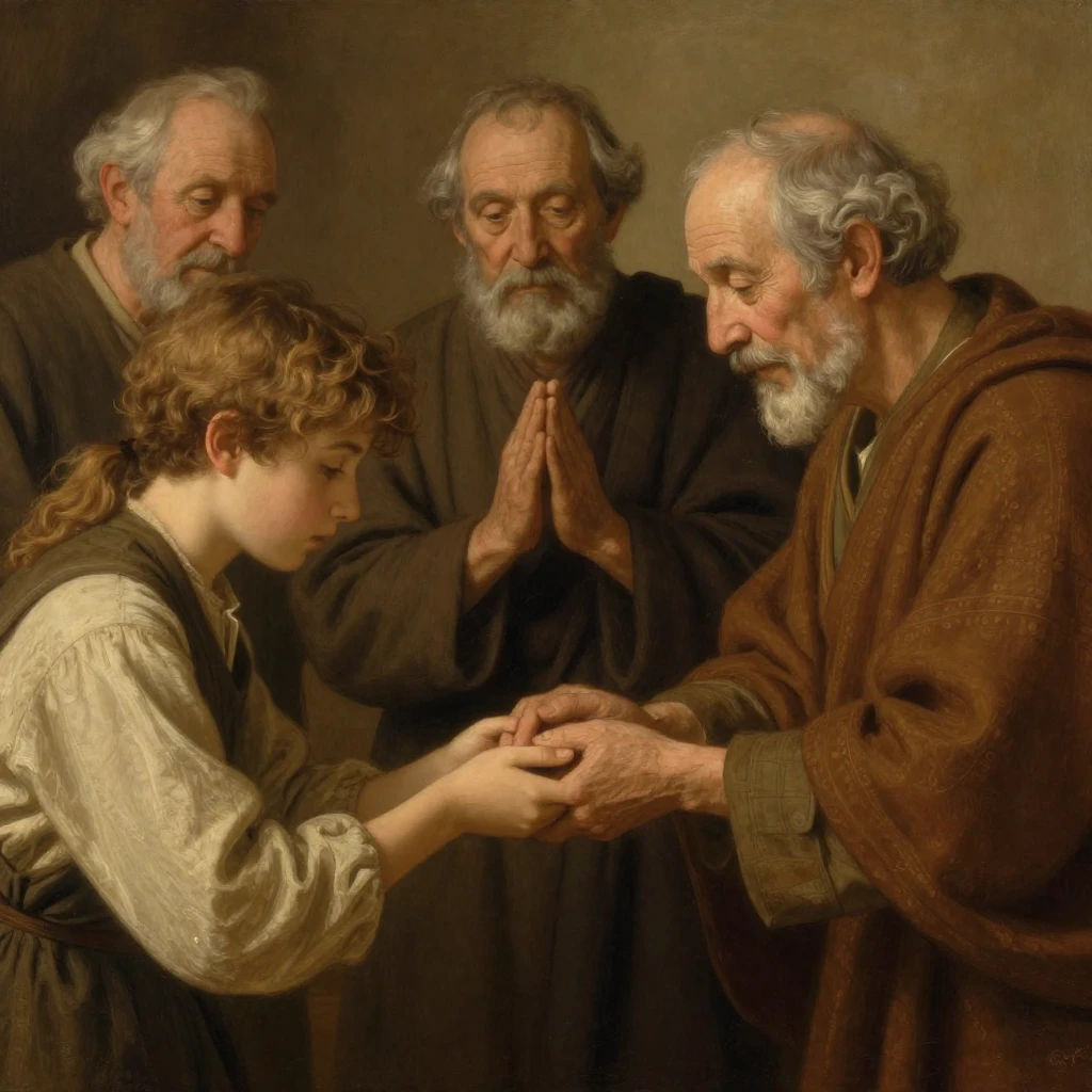 An artistic representation, rendered in a classic painterly ...