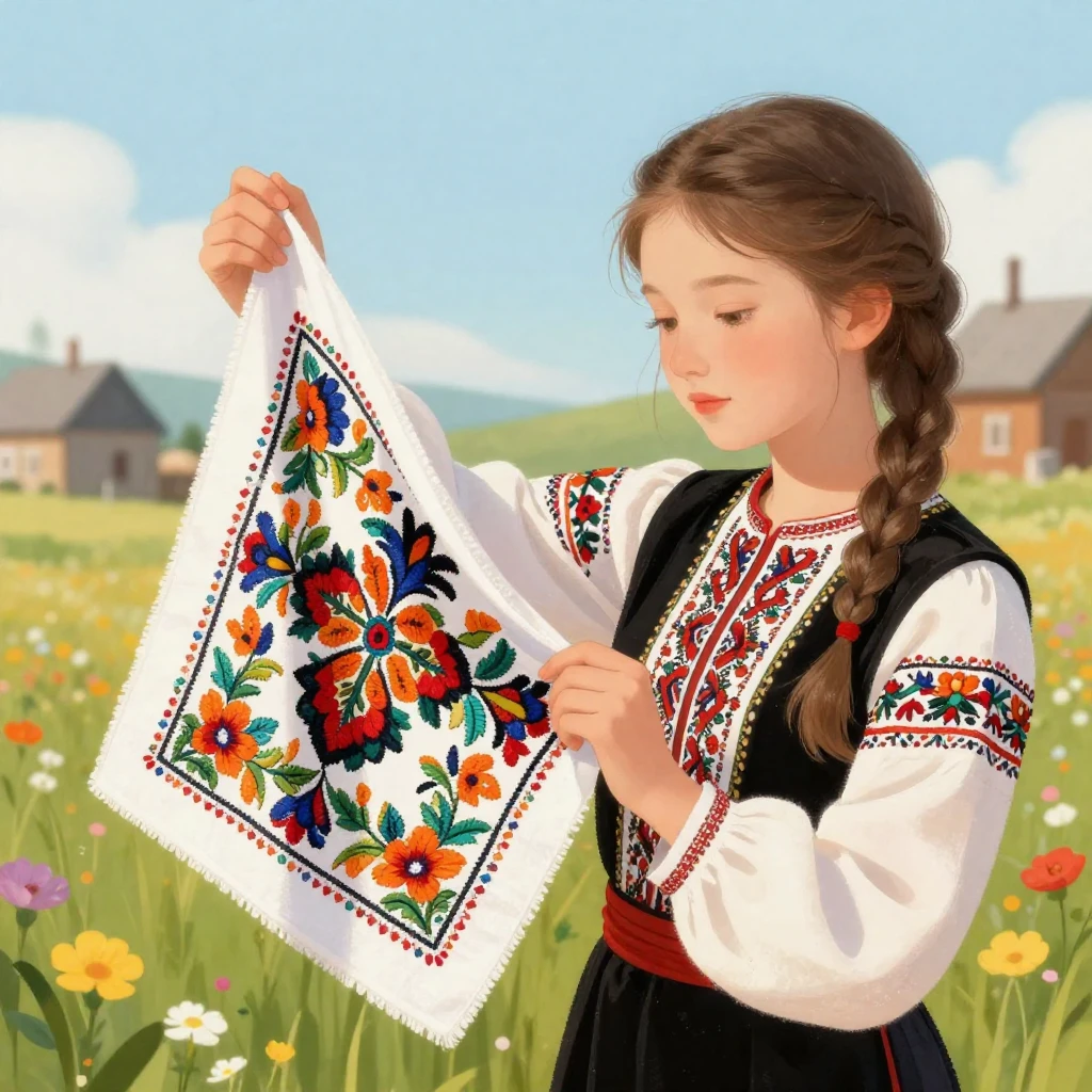 A beautiful illustration of a young Chuvash girl in traditio...