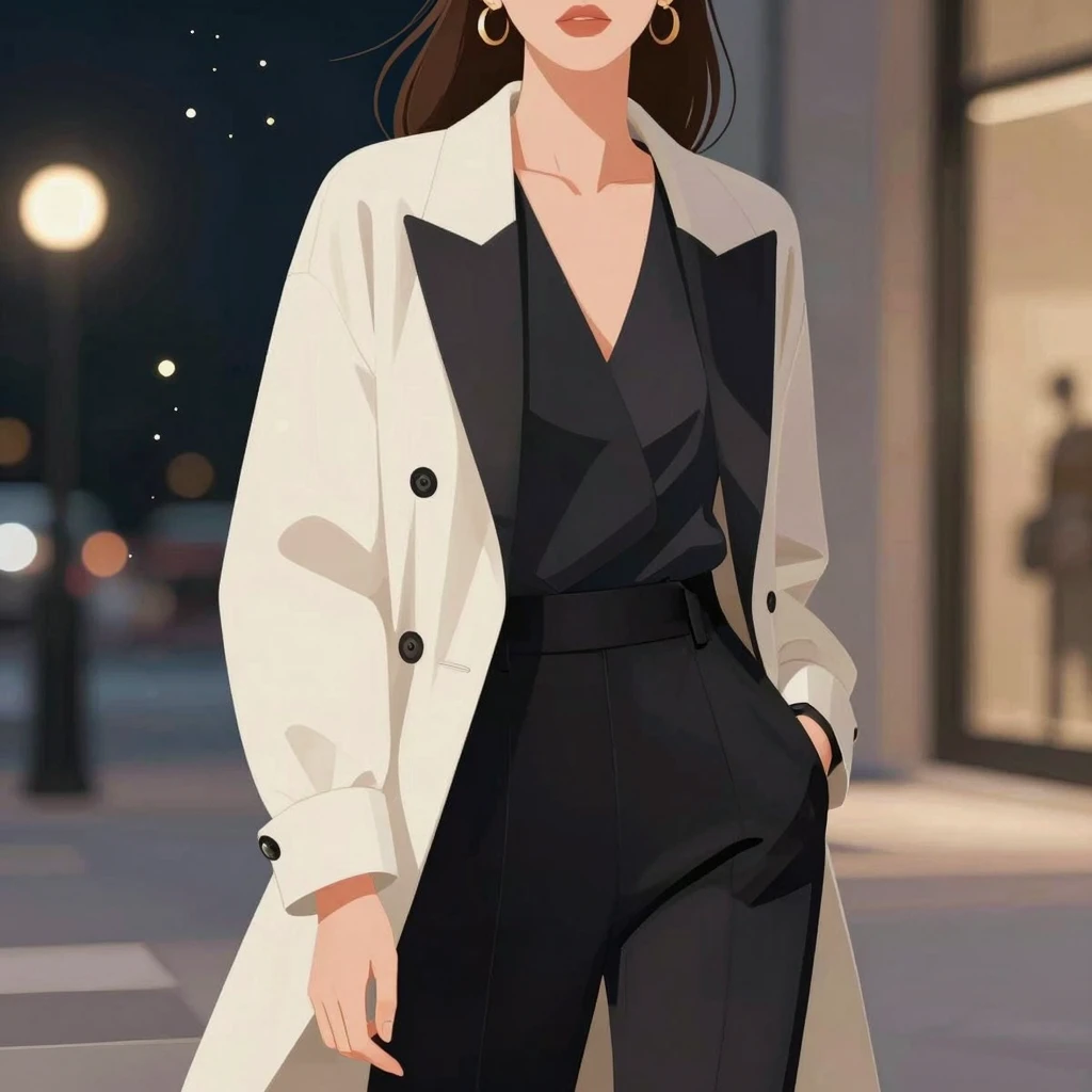 An artistic illustration depicting a high fashion scene at n...