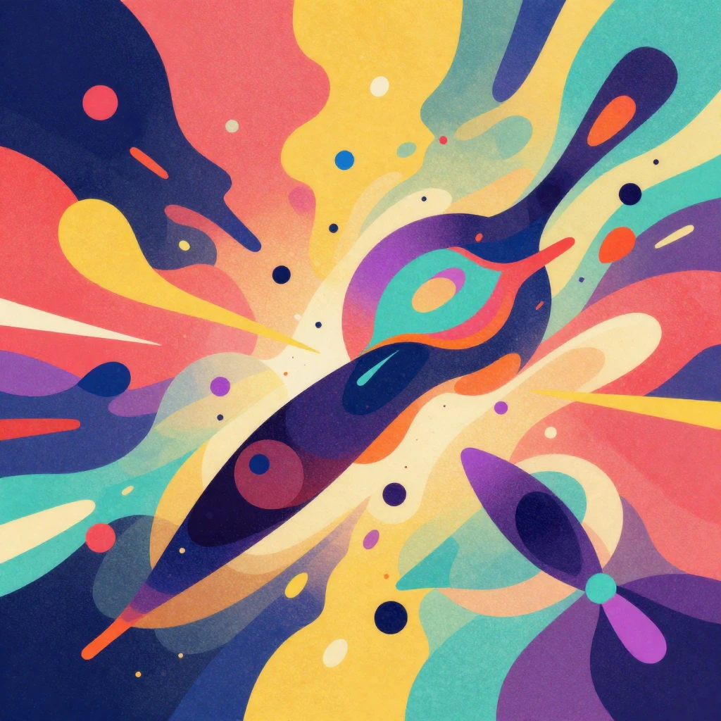 A surreal and energetic illustration with dynamic compositio...