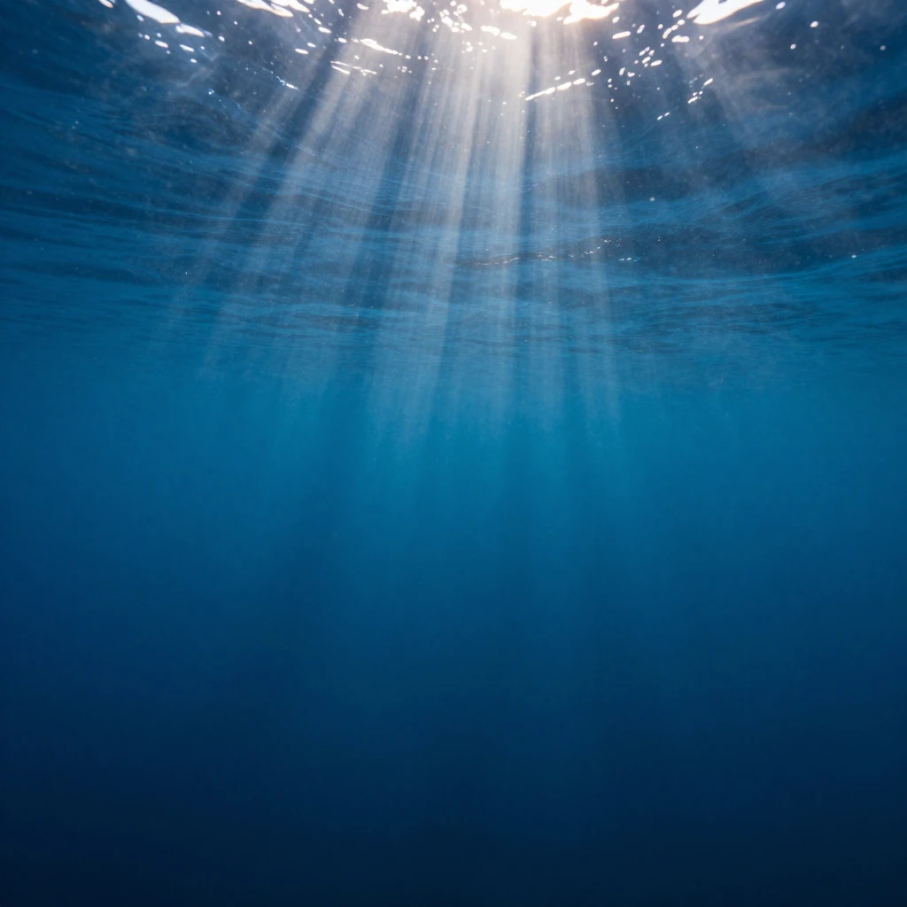 Deep blue ocean water with sunlight rays piercing through th...