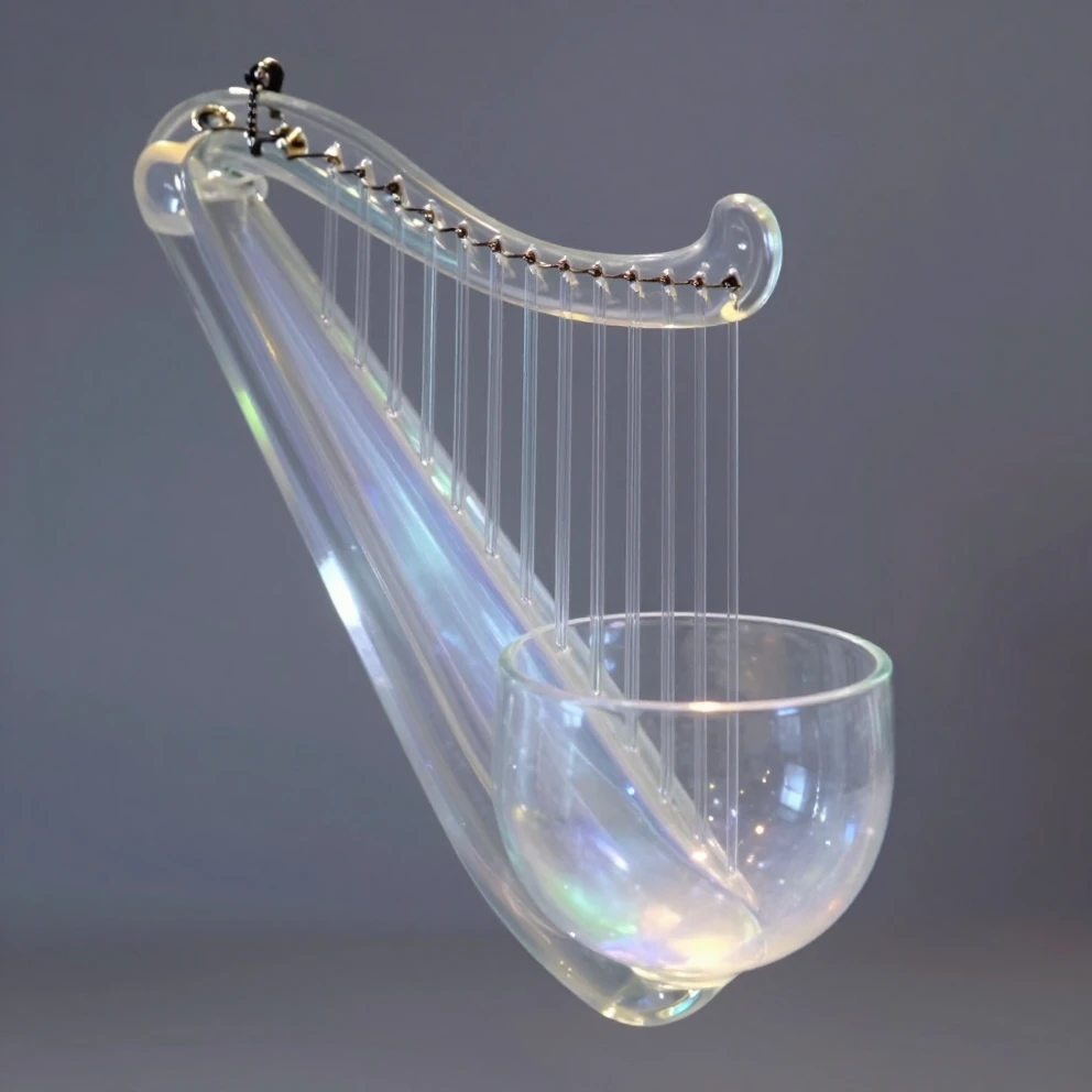 A glass harmonica with rotating crystal bowls, ethereal ligh...