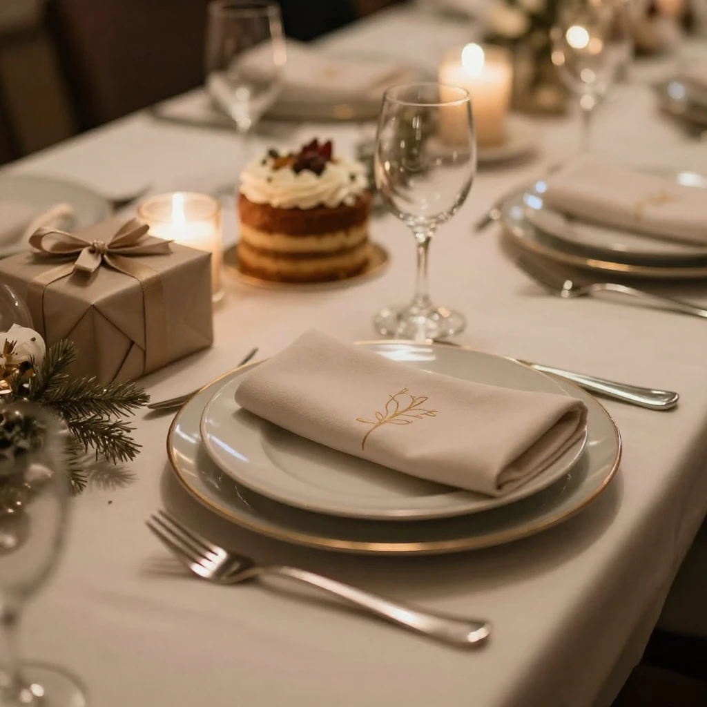A festive table setting adorned with subtle decorations, per...
