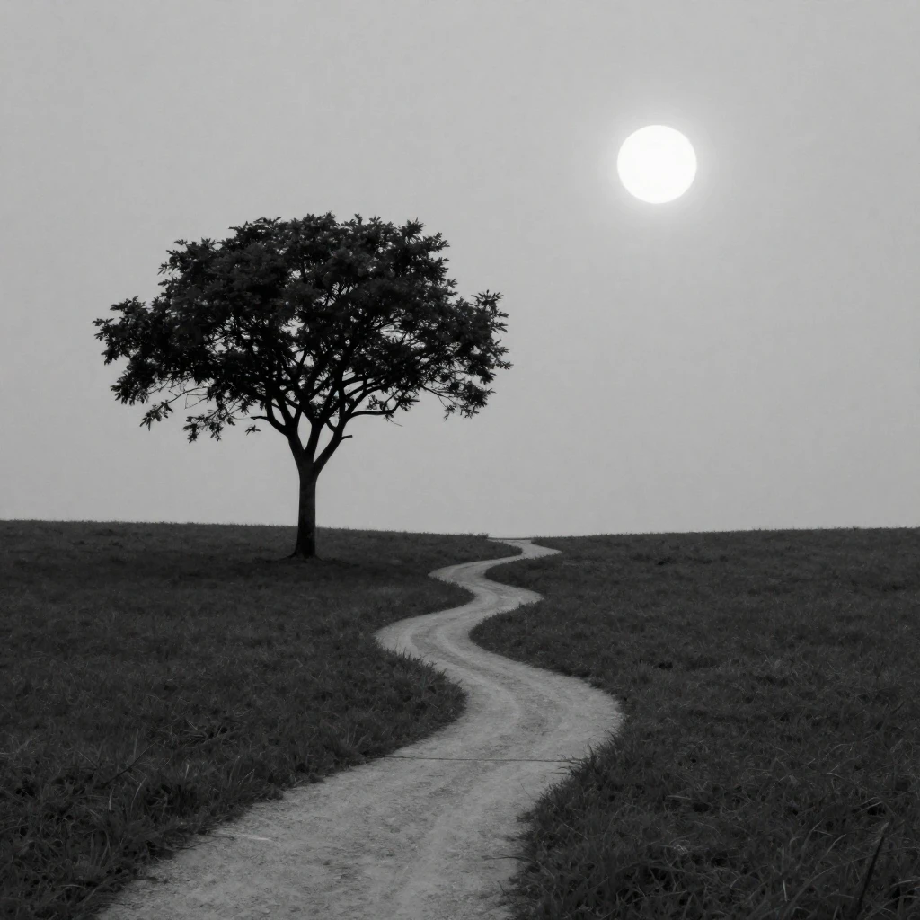 An abstract composition featuring symbolic elements like a l...