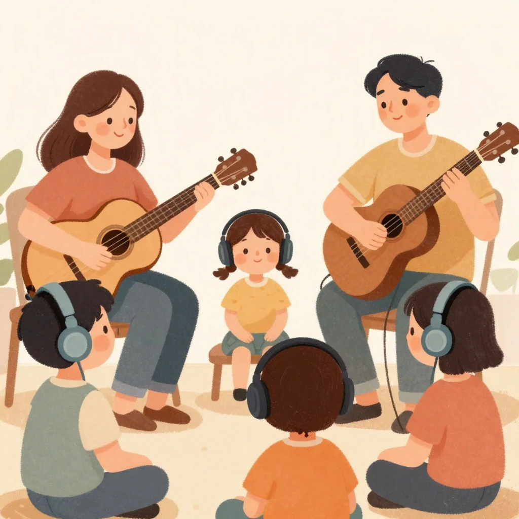 A warm, artistic illustration depicting a family enjoying mu...