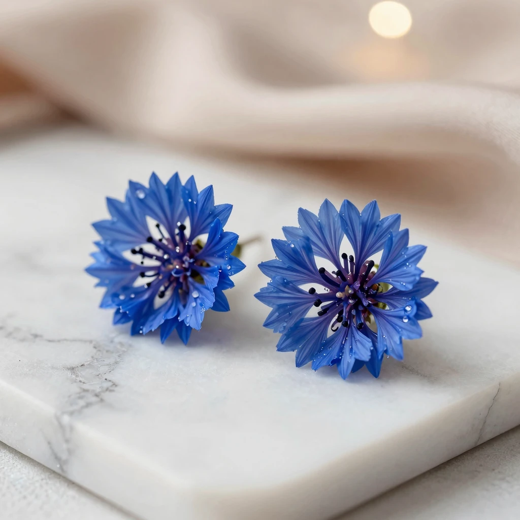 Artistic close-up of flower-shaped earrings with realistic b...