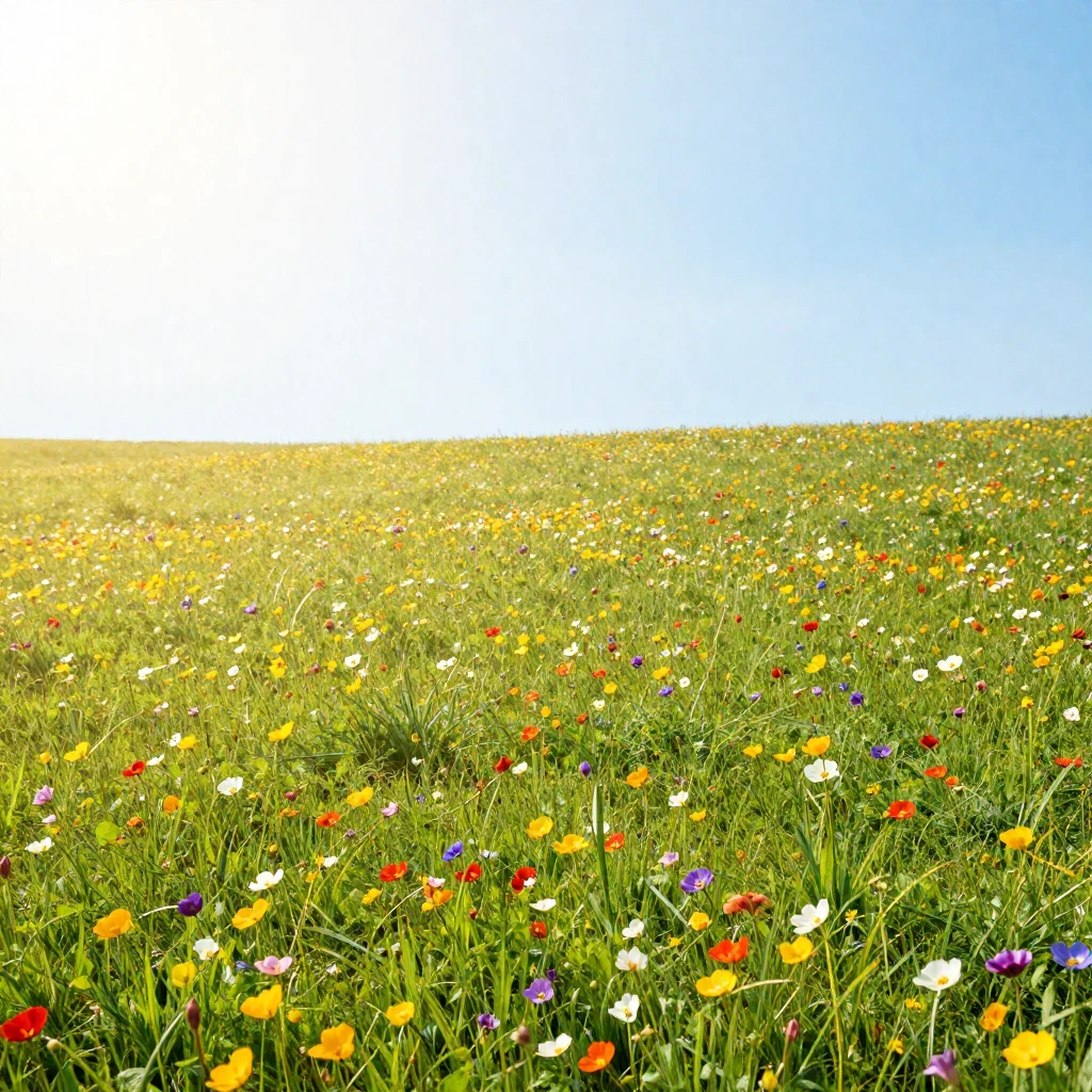 A vibrant meadow in full bloom with various colorful spring ...