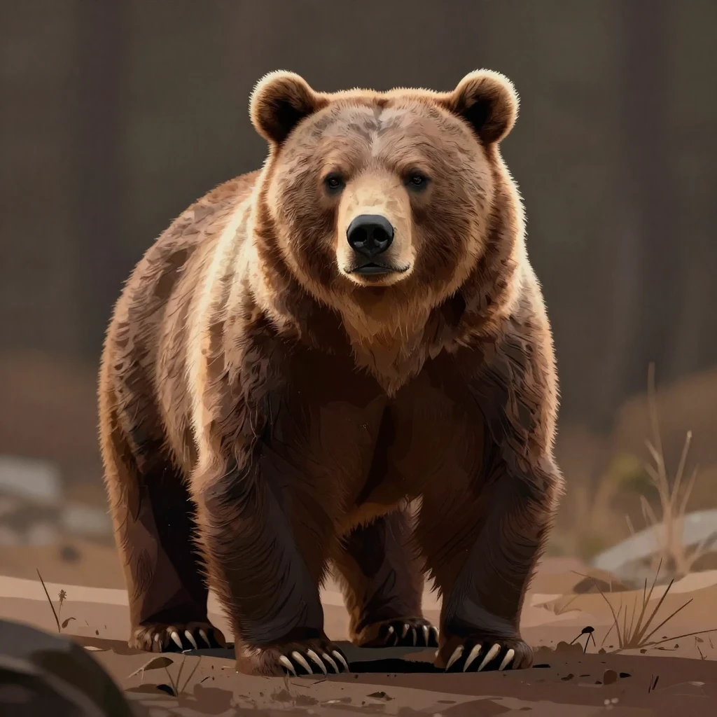 A highly stylized depiction of a powerful bear, rendered wit...