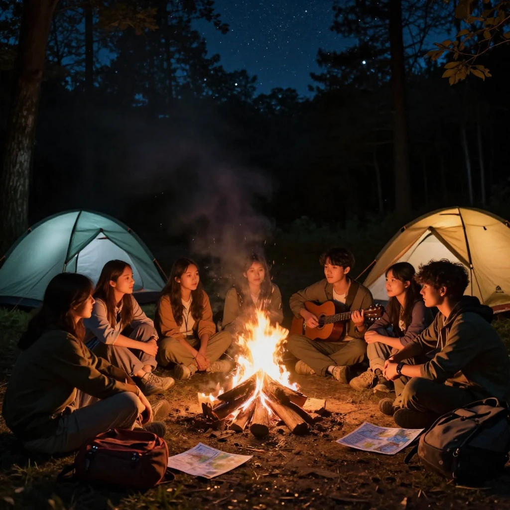 A group of students, geographers and ecologists, sitting aro...