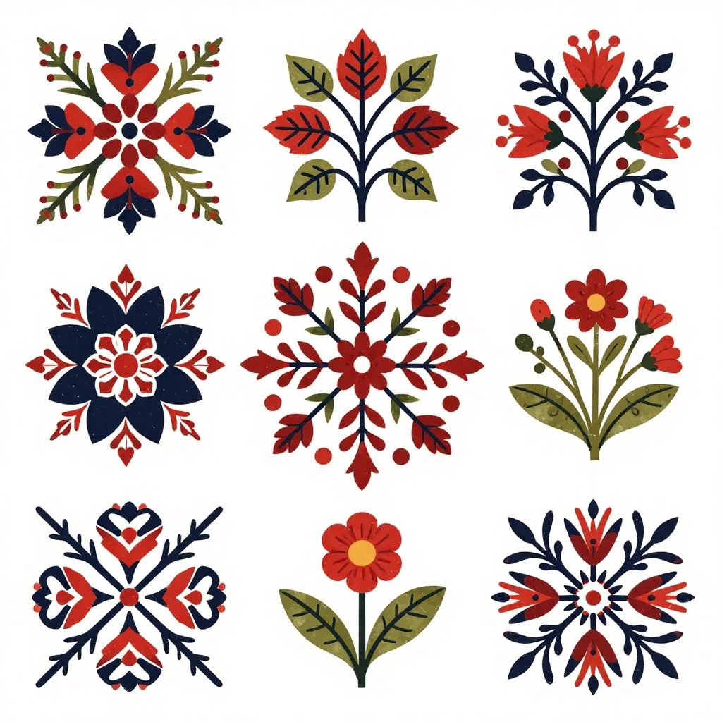 A stylized illustration featuring elements of Romanian folk ...