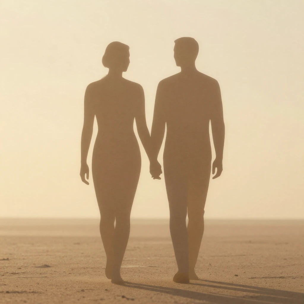 Two abstract figures, representing eternal companionship, wa...