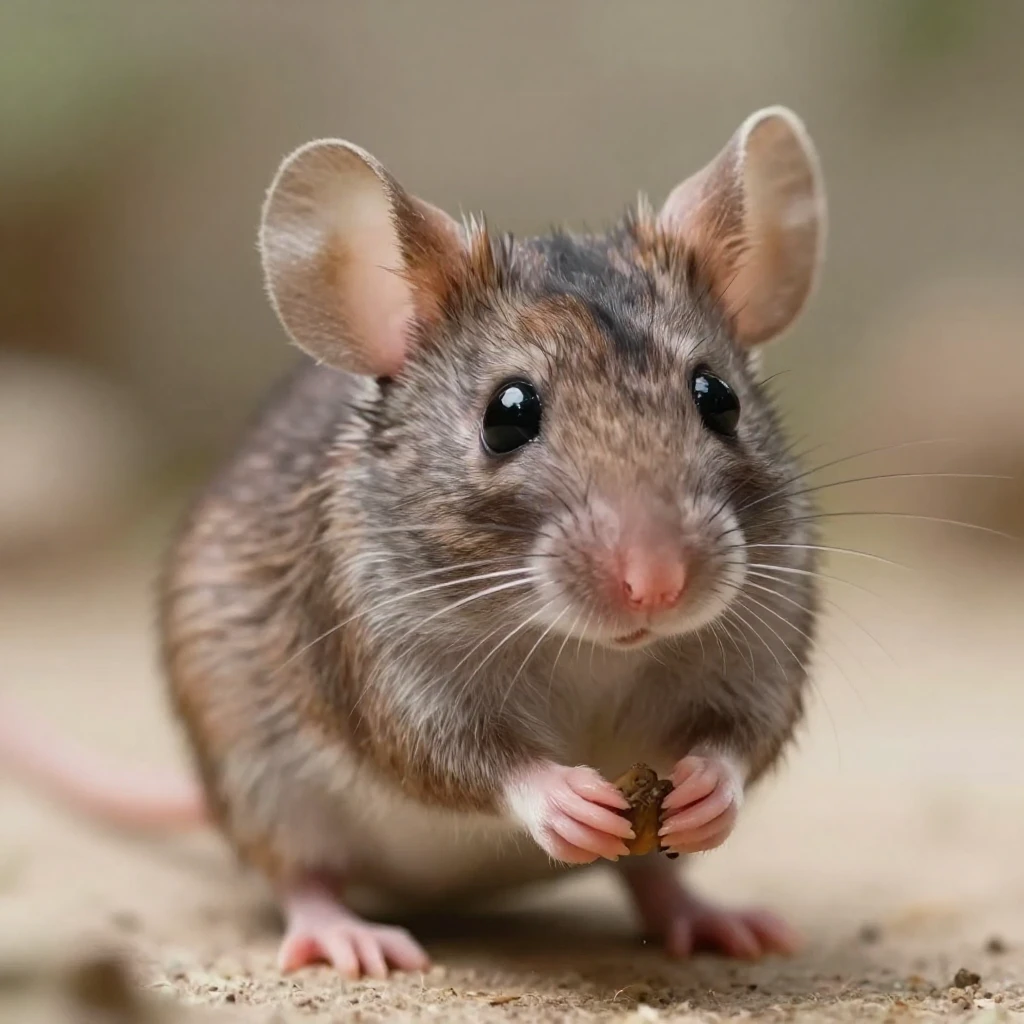 A tiny, cute mouse with large expressive eyes, perhaps holdi...