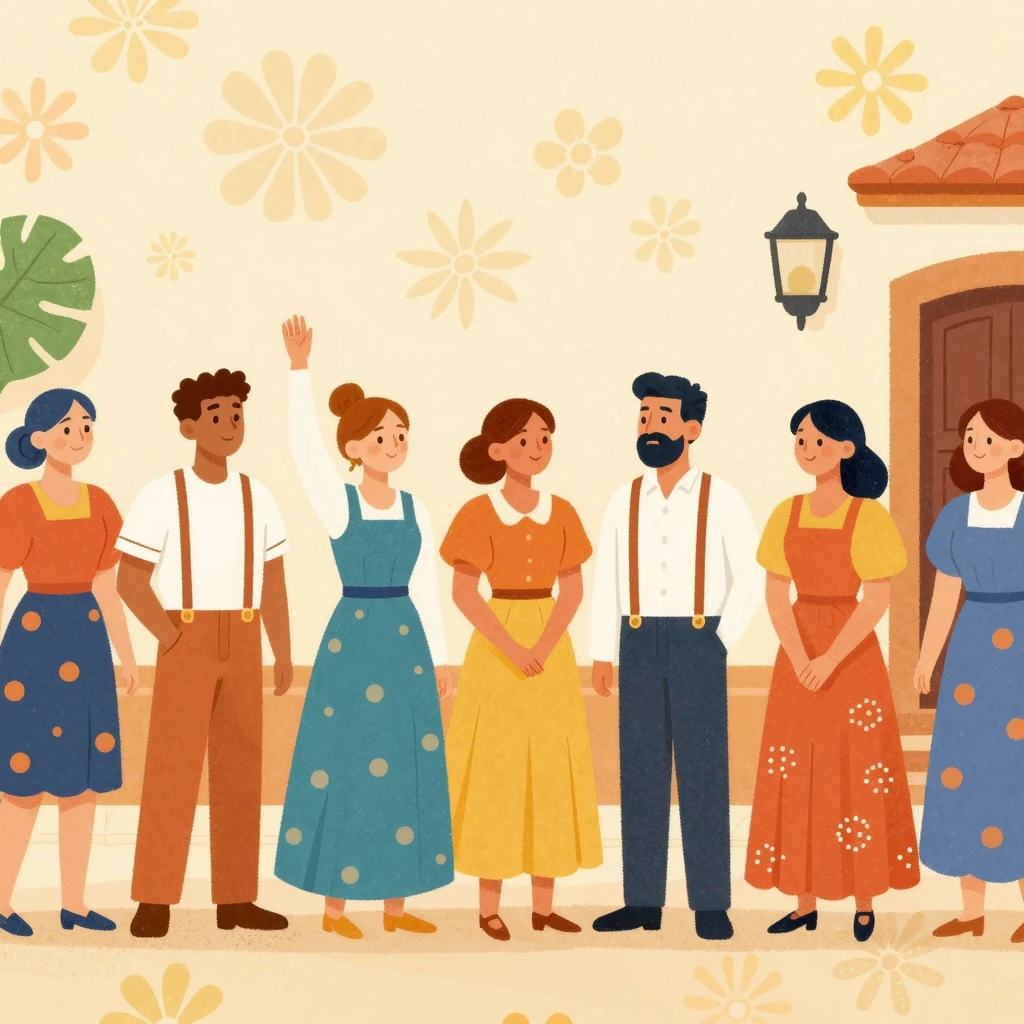 A vibrant, colorful illustration featuring elements of Spani...