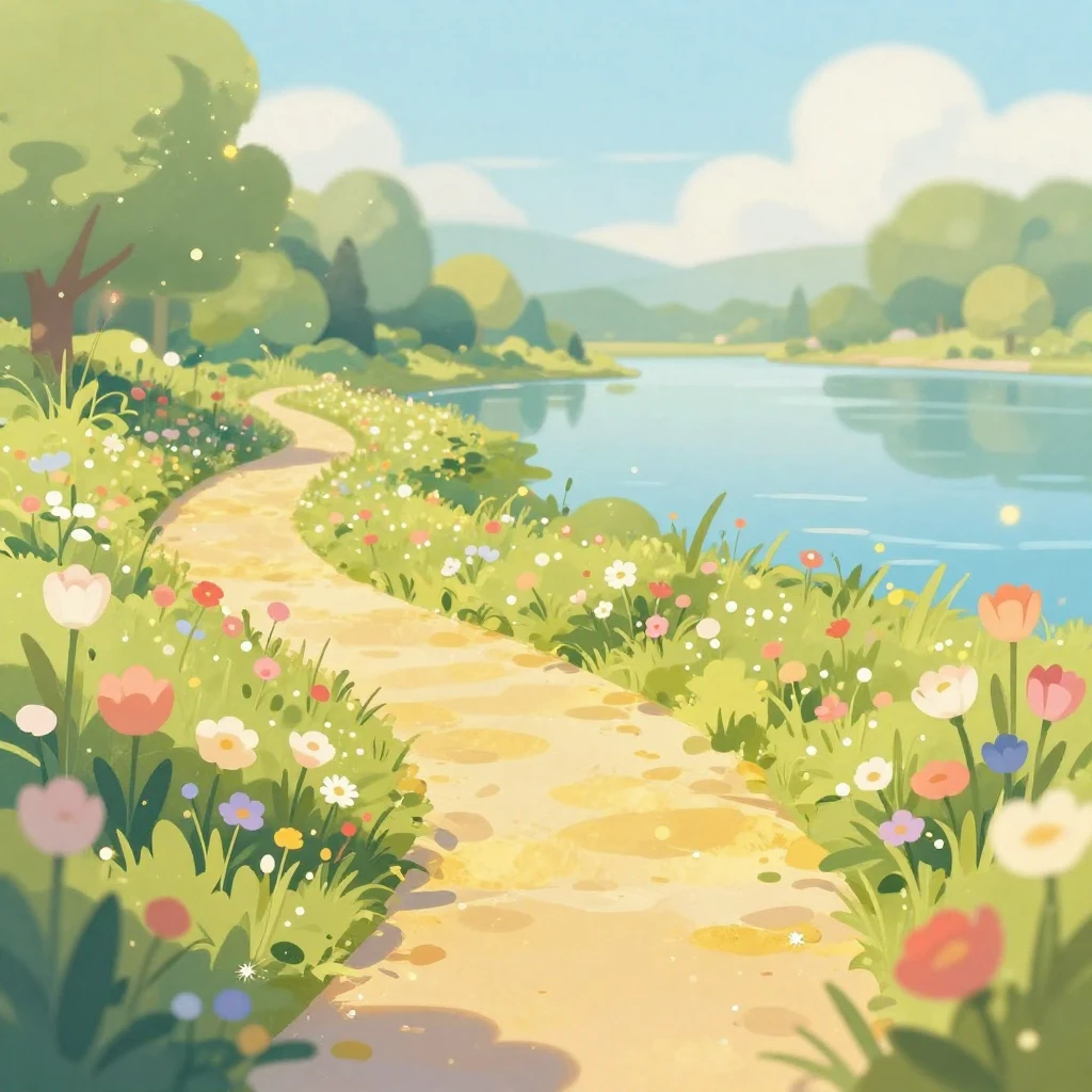 An artistic illustration of a dreamy summer landscape with a...