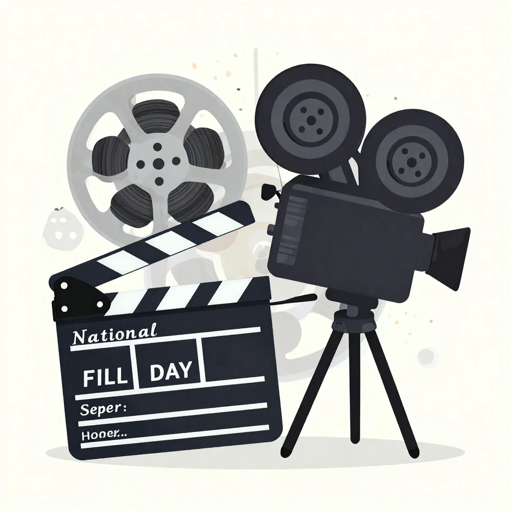 A stylized greeting card design for National Film Day, featu...