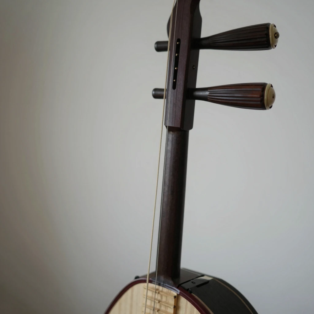 A close-up of an erhu instrument, highlighting its unique de...