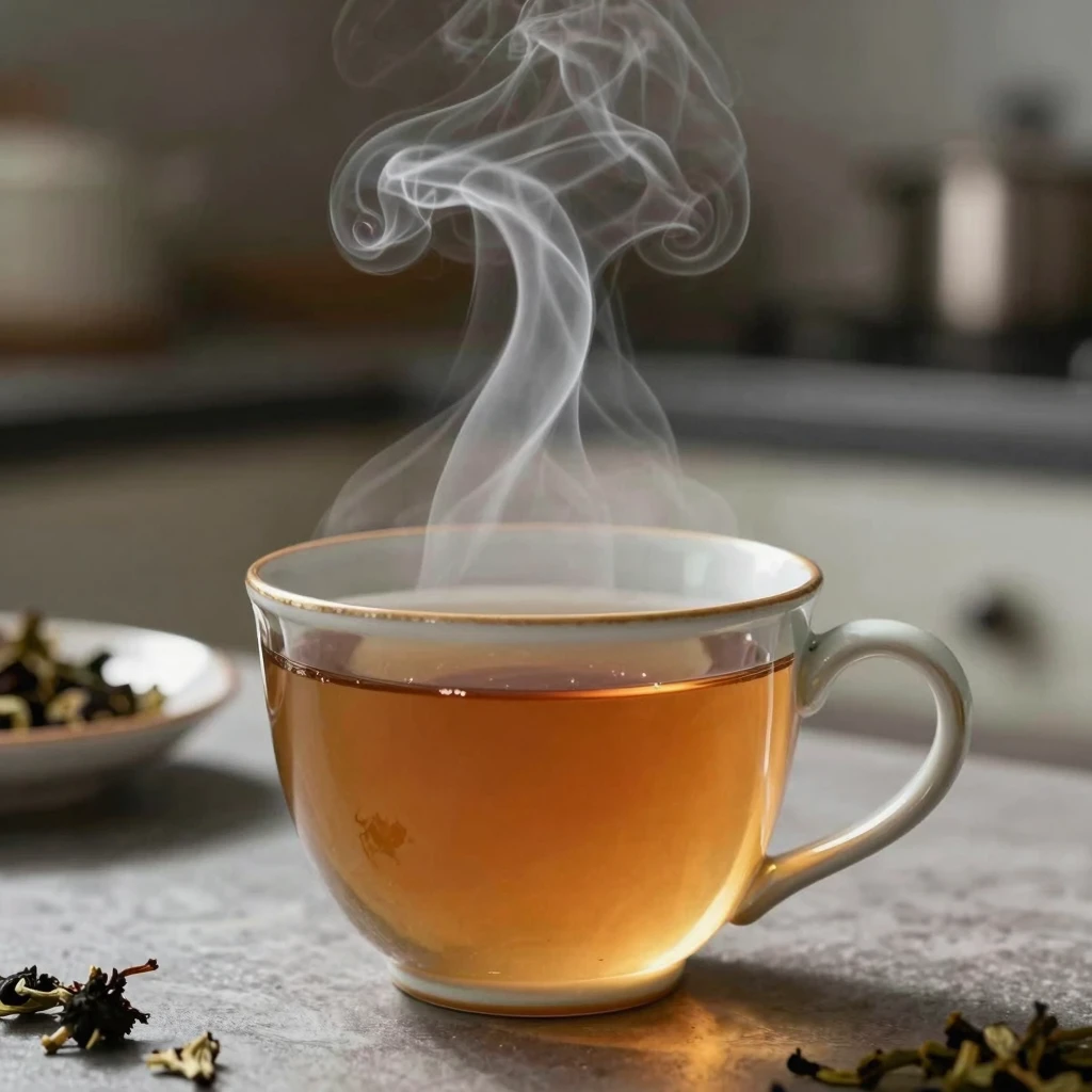 Soft, swirling steam patterns rising from a ceramic mug of h...