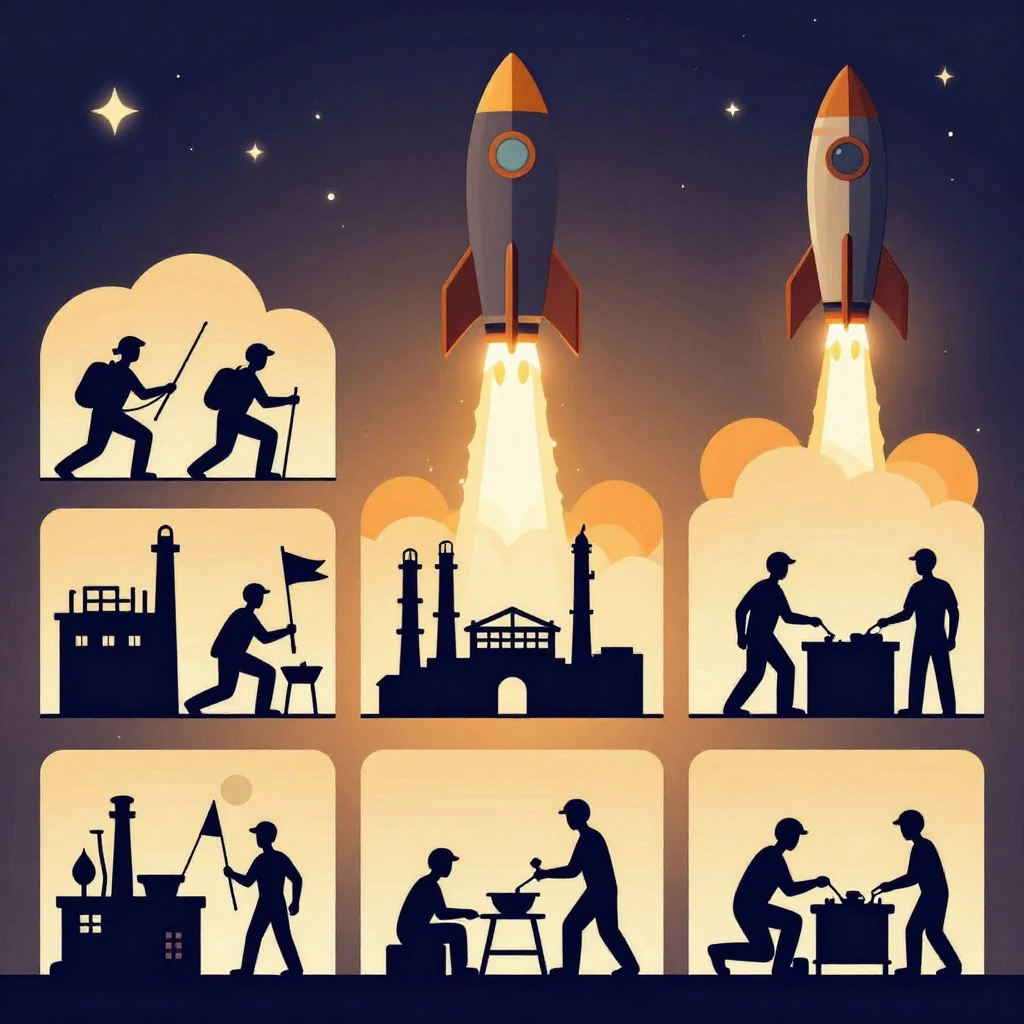 A conceptual illustration depicting various stages of human ...