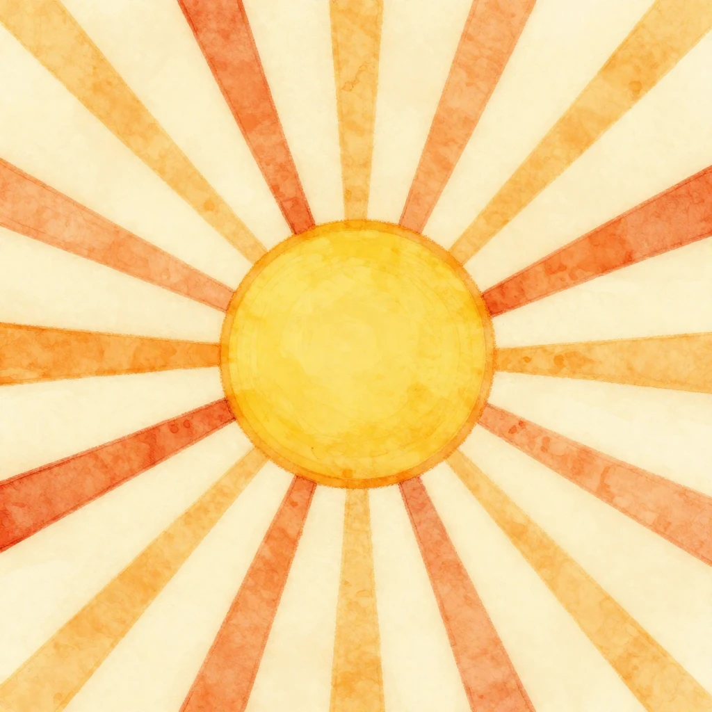 An abstract composition featuring stylized sun rays emanatin...