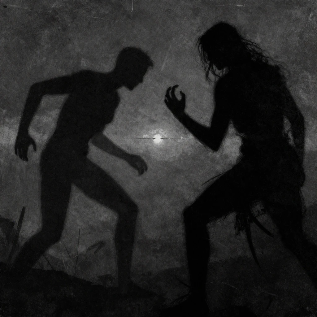 An abstract and symbolic scene depicting the contrast betwee...