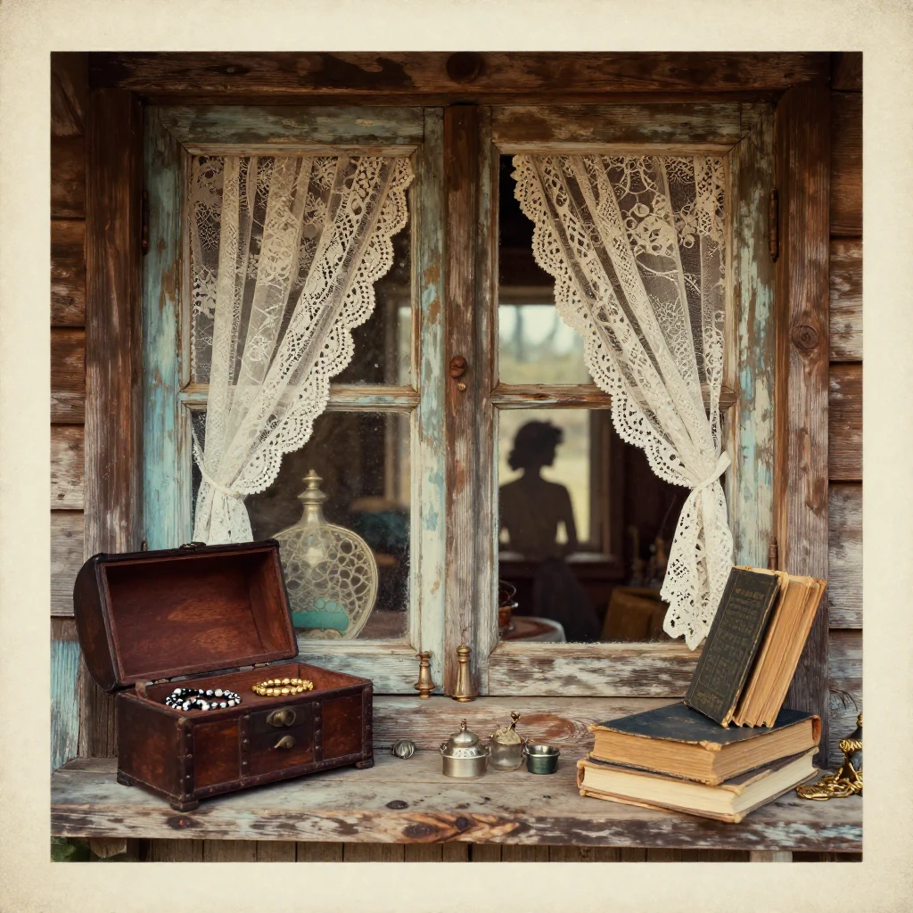 A classic, vintage-style album cover. Focus on a cozy, rusti...