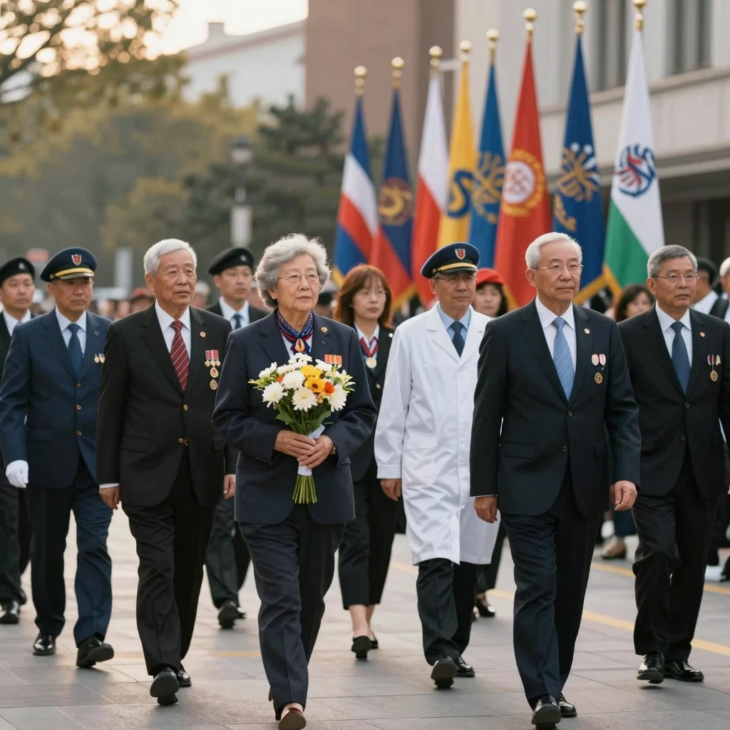 A group of honorary citizens including veterans, teachers, d...