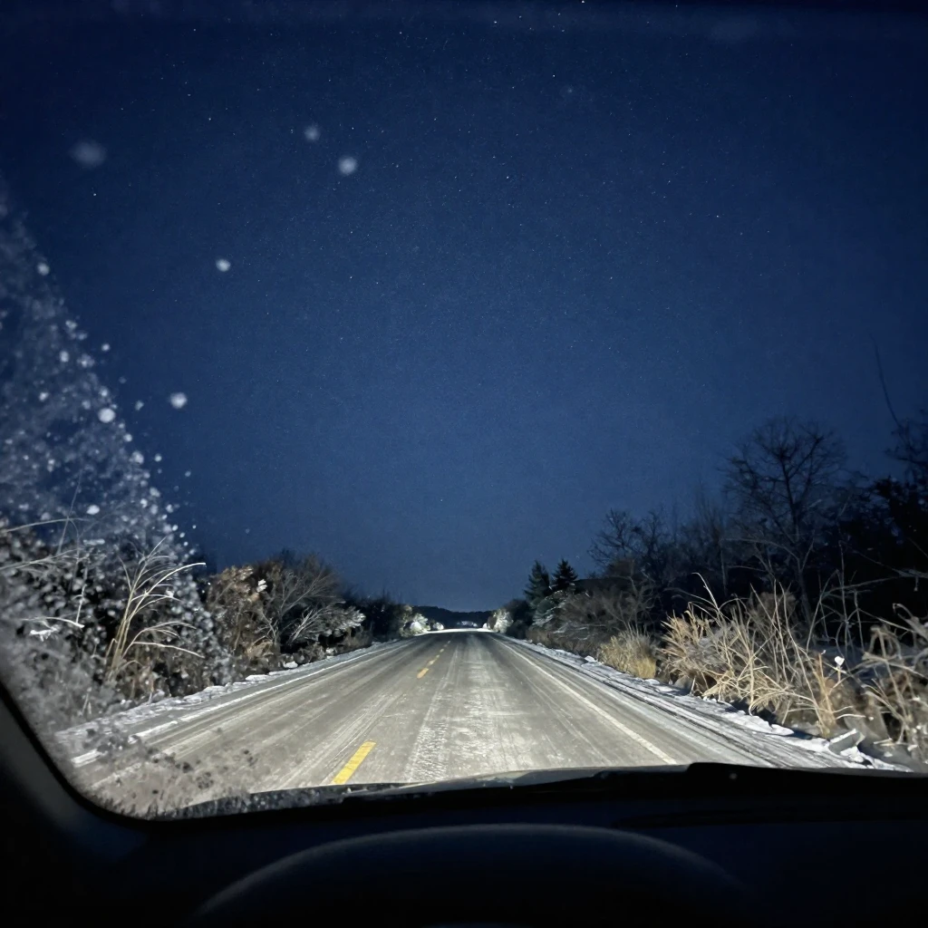 A unique view from inside a car through a windshield, focusi...