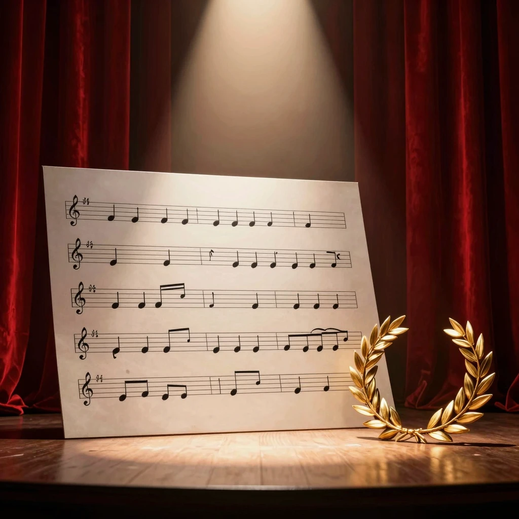 A musical score on a majestic opera stage, illuminated by a ...