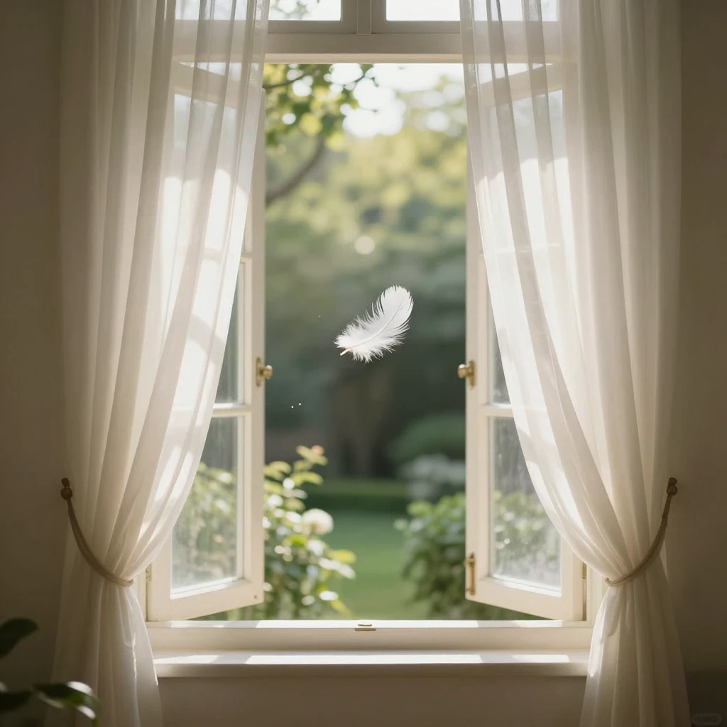 An open window in a room filled with soft, warm morning ligh...