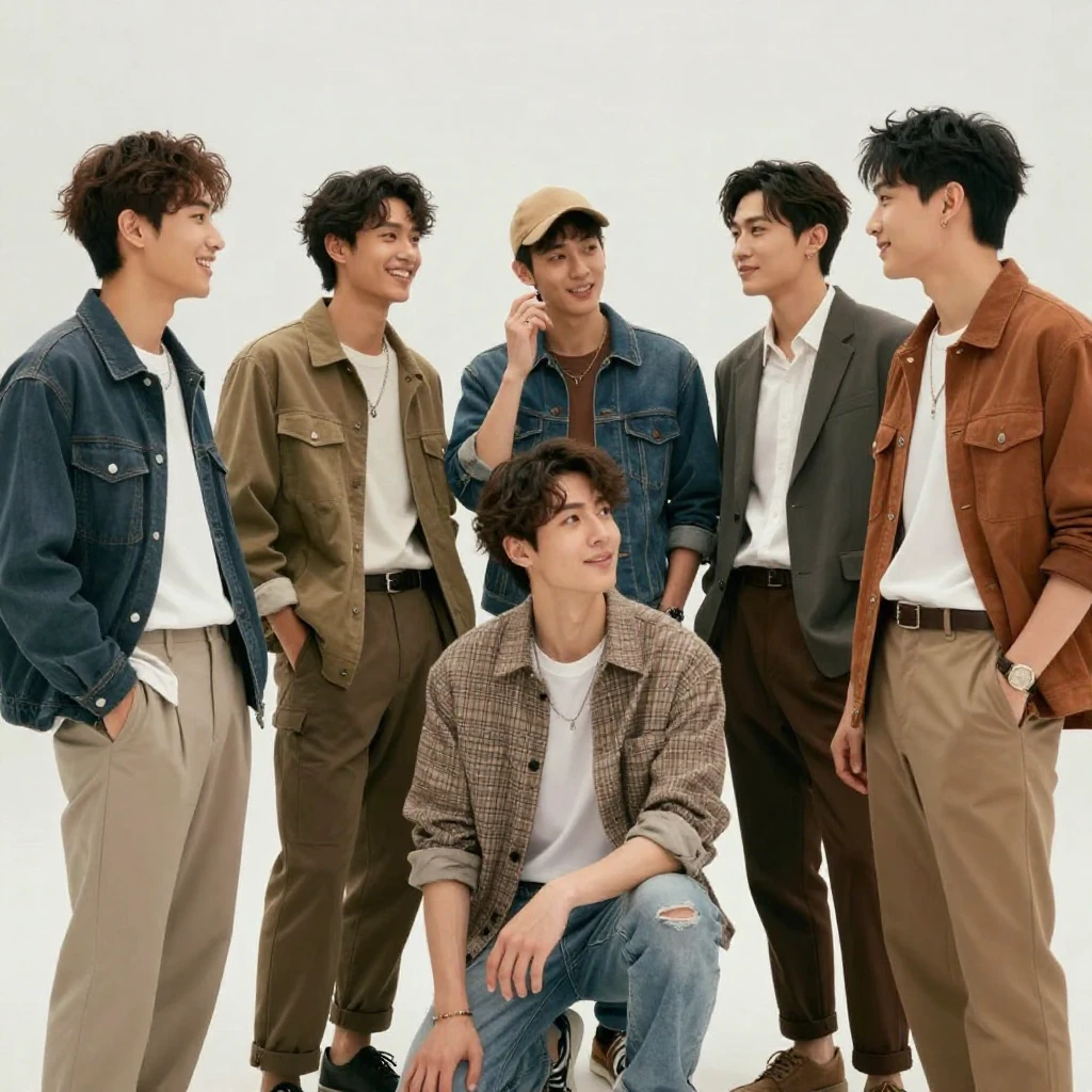 A group of five young men, appearing to be in their twenties...