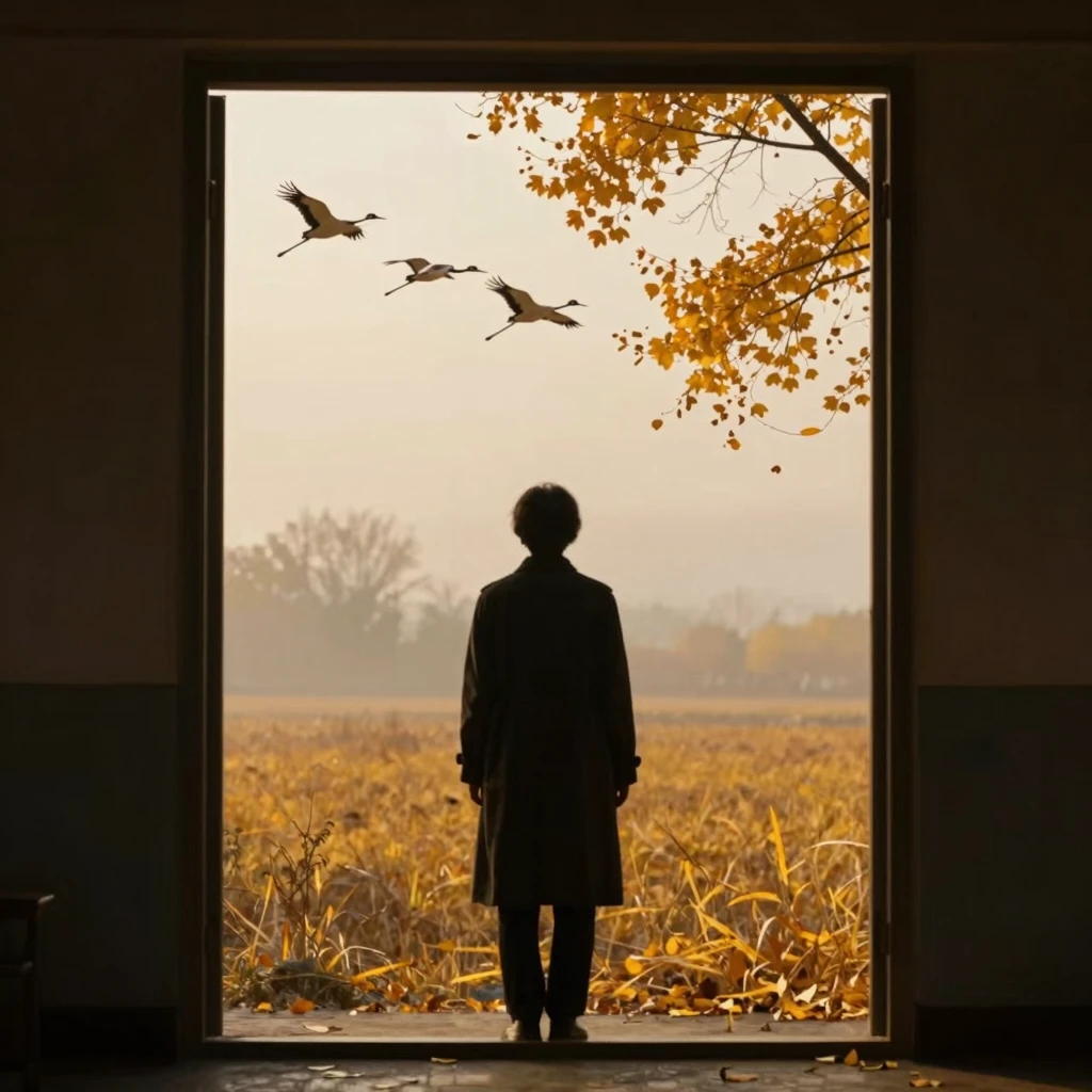 A silhouette of a person standing at a doorway, looking out ...