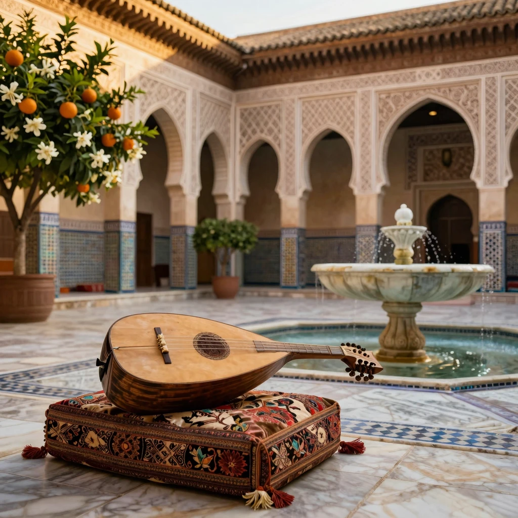 A majestic traditional Algerian palace courtyard in Constant...