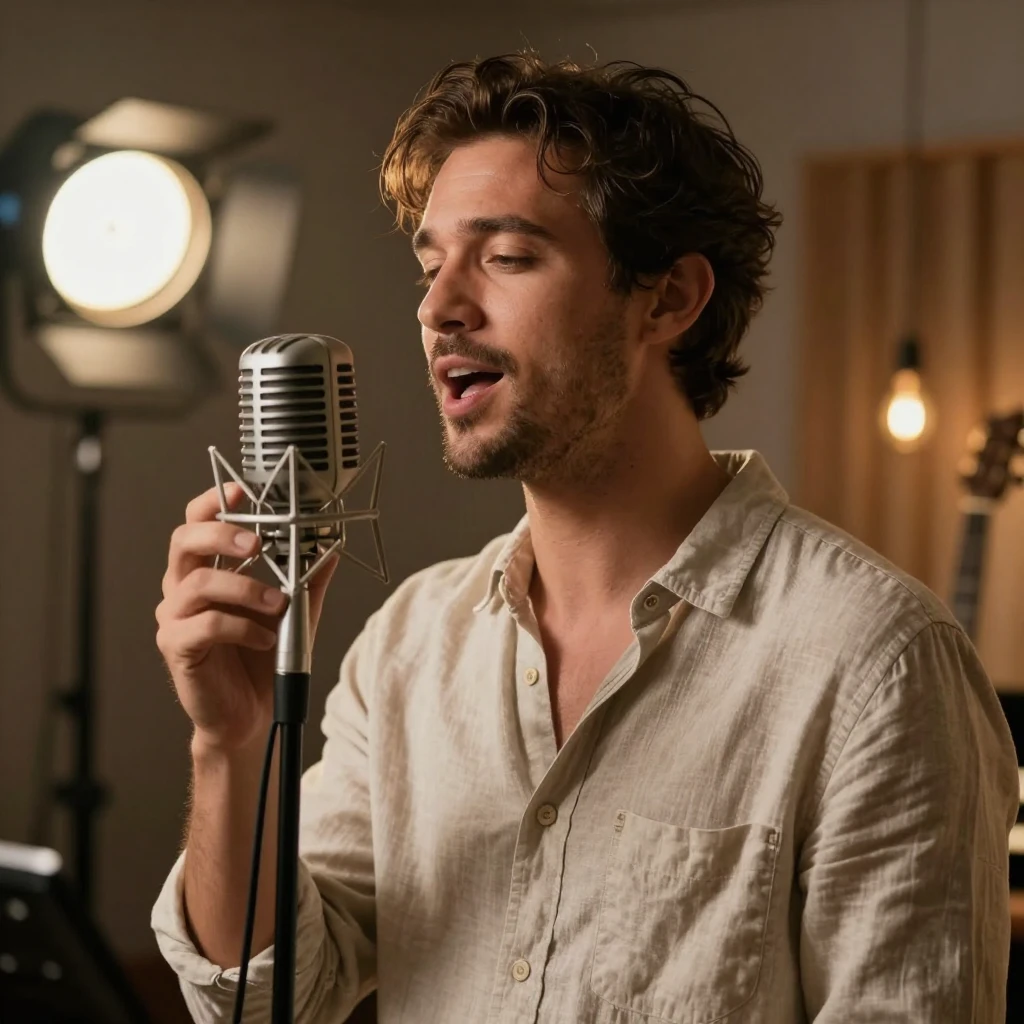 A stylish man with slight stubble, wearing a casual linen sh...