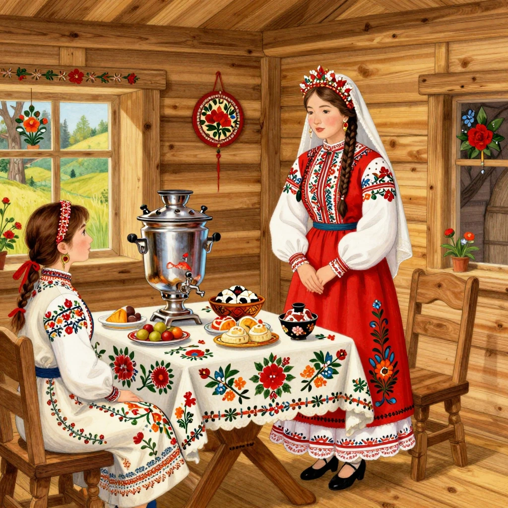 A vibrant and detailed illustration in the style of Russian ...