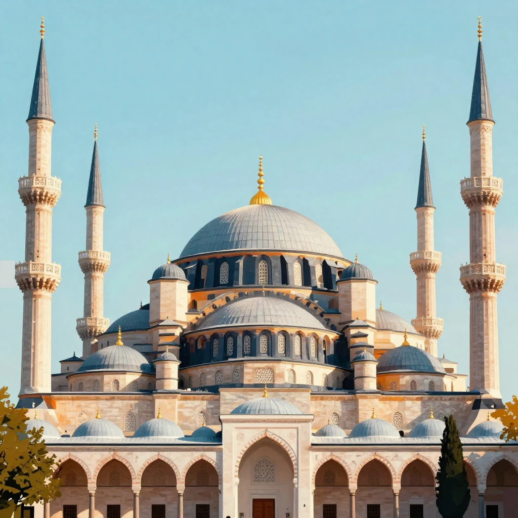 A stylized illustration of a beautiful mosque with intricate...