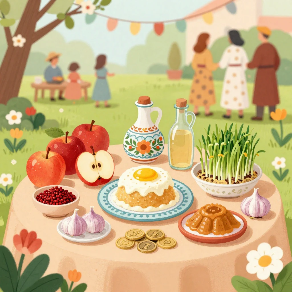 A vibrant artistic illustration depicting traditional Nowruz...