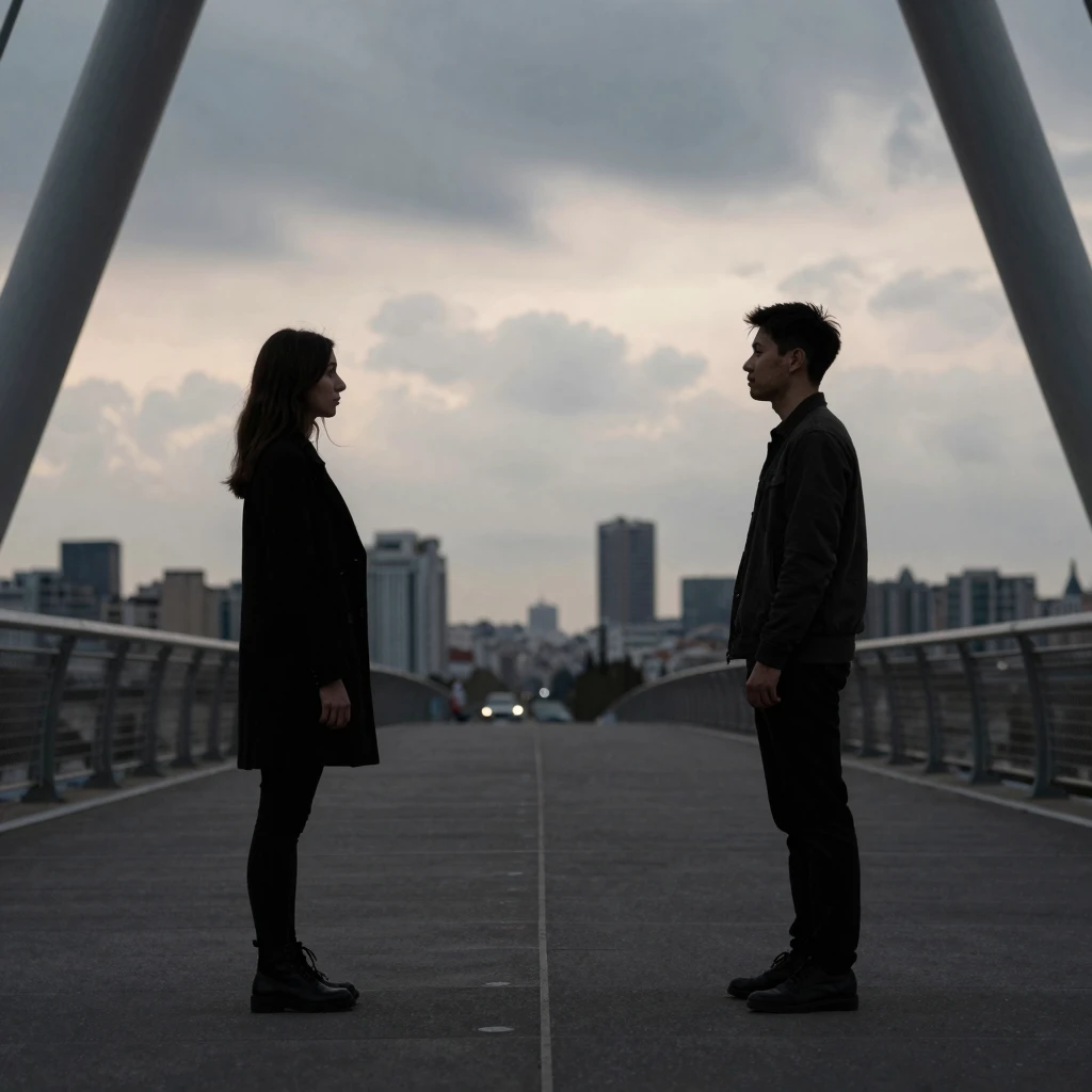 Two silhouettes of a man and woman with European features st...