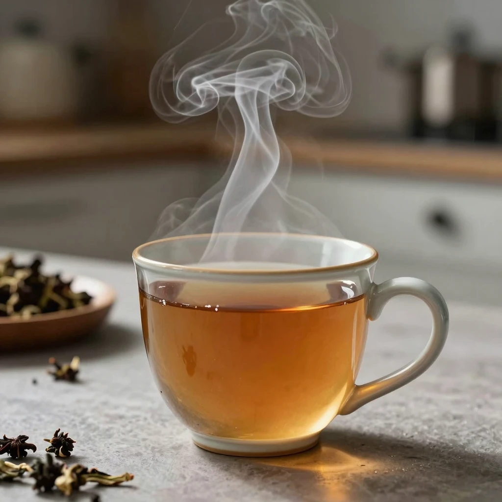 Soft, swirling steam patterns rising from a ceramic mug of h...