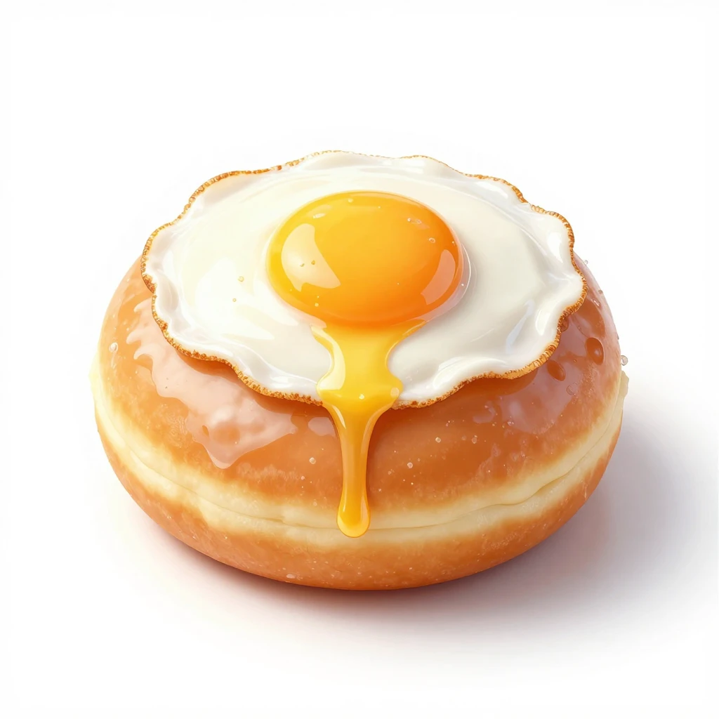 A single glazed donut with a fried egg on top, isolated on a...