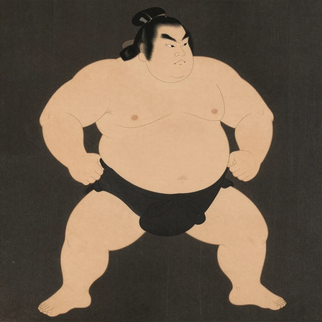 A powerful Japanese sumo wrestler, depicted in a traditional...