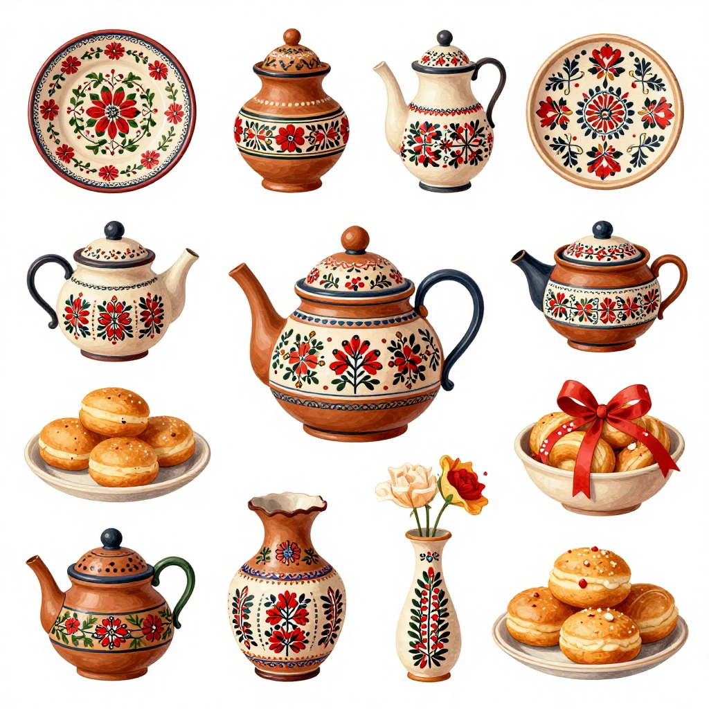 An intricate and colorful artistic rendering of various icon...