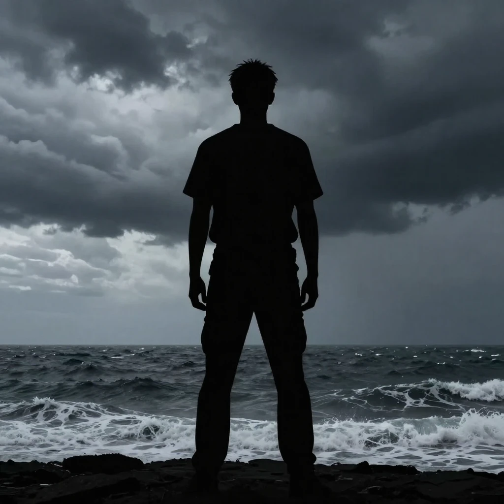 A stylized silhouette of a figure standing firm against a ch...