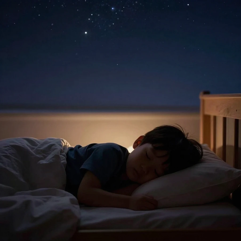 A peaceful silhouette of a child sleeping soundly in a cozy ...