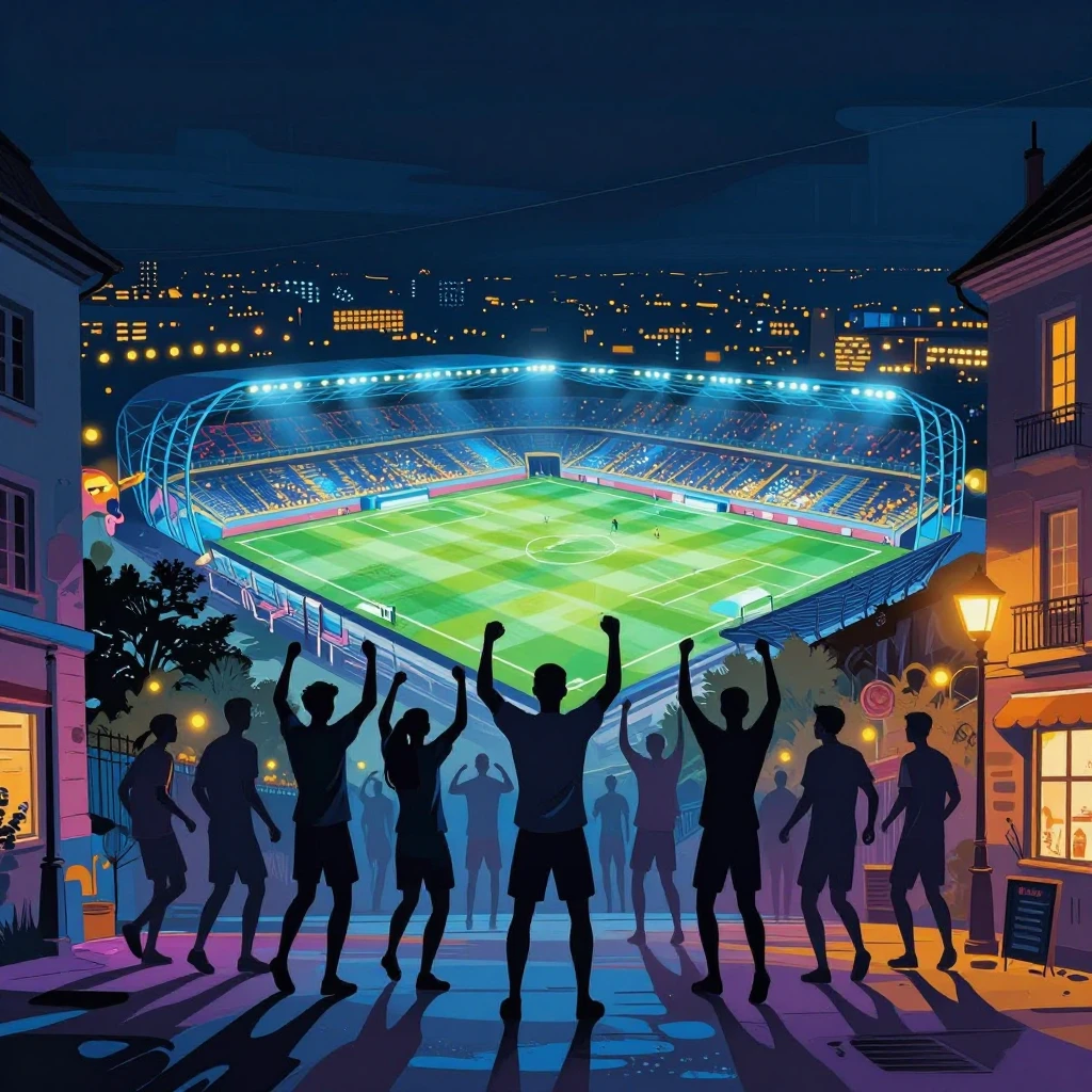 A cinematic street art style illustration of a soccer stadiu...