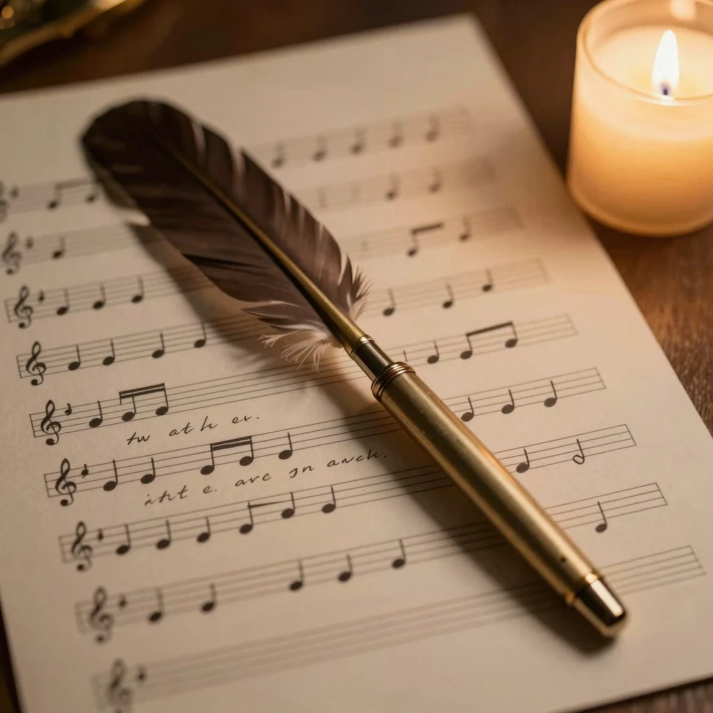 A vintage quill pen resting on a sheet of paper that display...